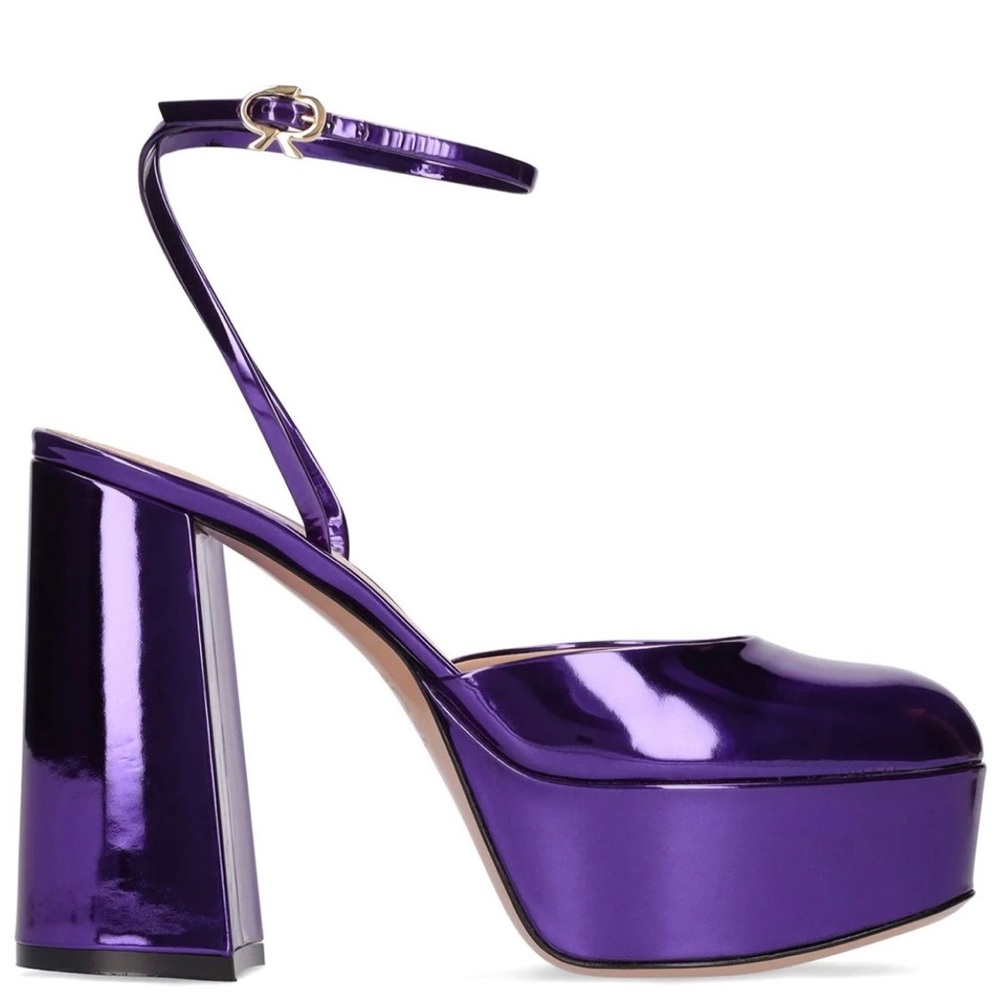 Gianvito rossi metallic purple closed toe platform heel